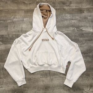 Levi’s Women’s Cropped Pullover Hoodie White Sz. S Drawstring
